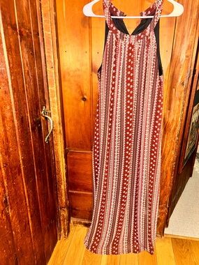 SHEIN Red & White Striped Floral Maxi Dress